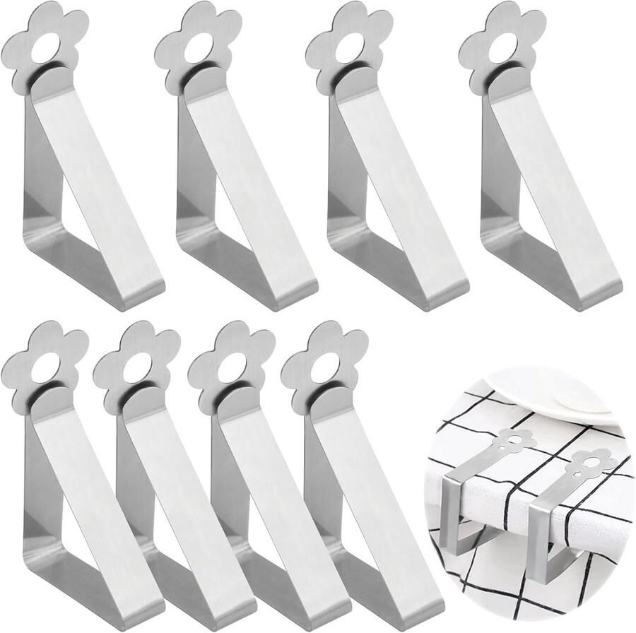 Tafelkleed klemmen-Tafelkleed vastzetten Tuinartikelen -RVS Tafelkleedklemmen Multifunctionele antislip tafelkleedklemmen 8x stuks RVS metaal Voor buiten en binnen-tafelkleedklemmen verstelbaar