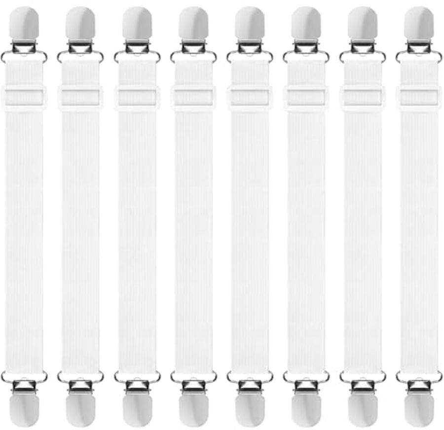 8 Stuks Verstelbare Lakenclips voor Bed: Elastische Bandjes voor Beddengoed en Matrassen