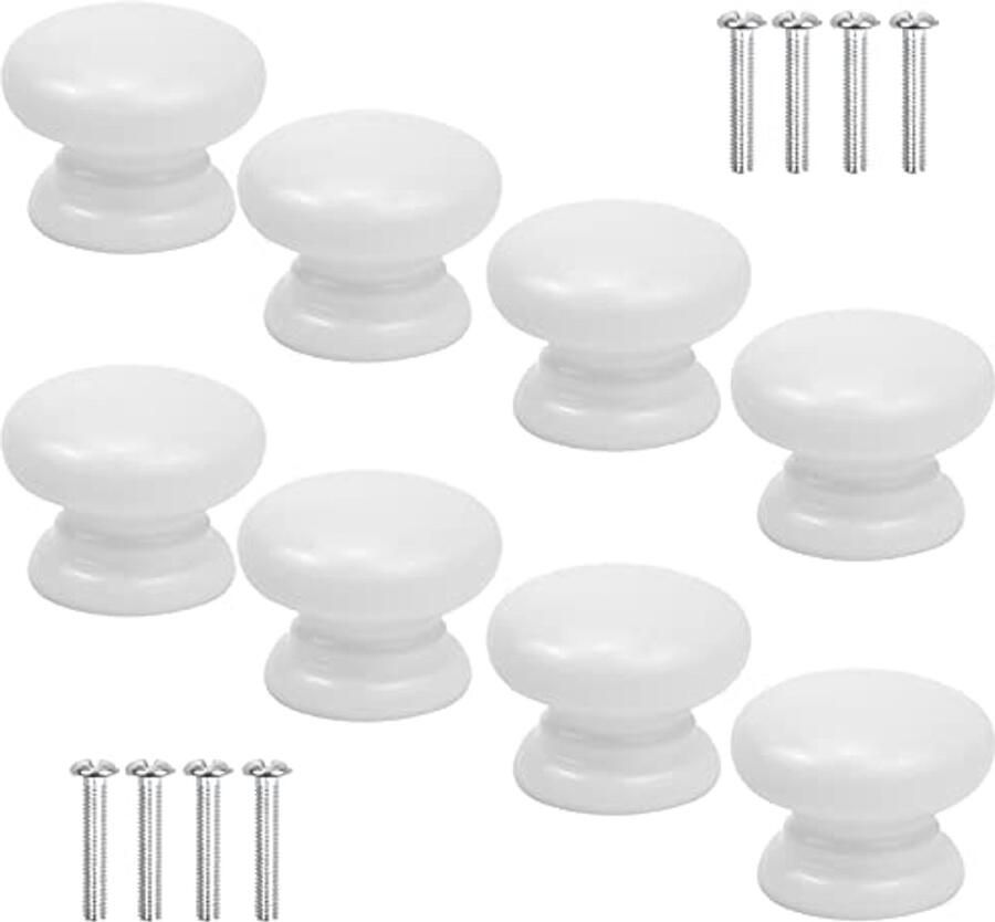8 Stuks Witte Houten Kastknoppen Ronde Deurknoppen voor Meubels