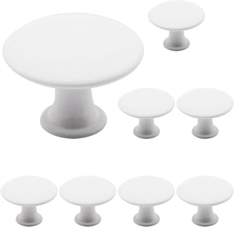8 Stuks Witte Ronde Kastknoppen voor Dressoir en Keukenladen