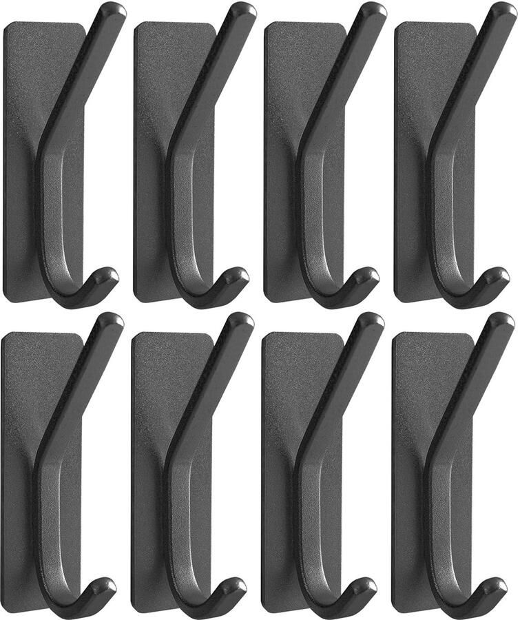 8-stuks Zelfklevende haak van roestvrij staal Zelfklevende wandkapstok Zware zelfklevende deurhanger Zwarte metalen haak Kan handdoeken en portemonnees ophangen Geschikt voor badkamers slaapzalen enz Zwart