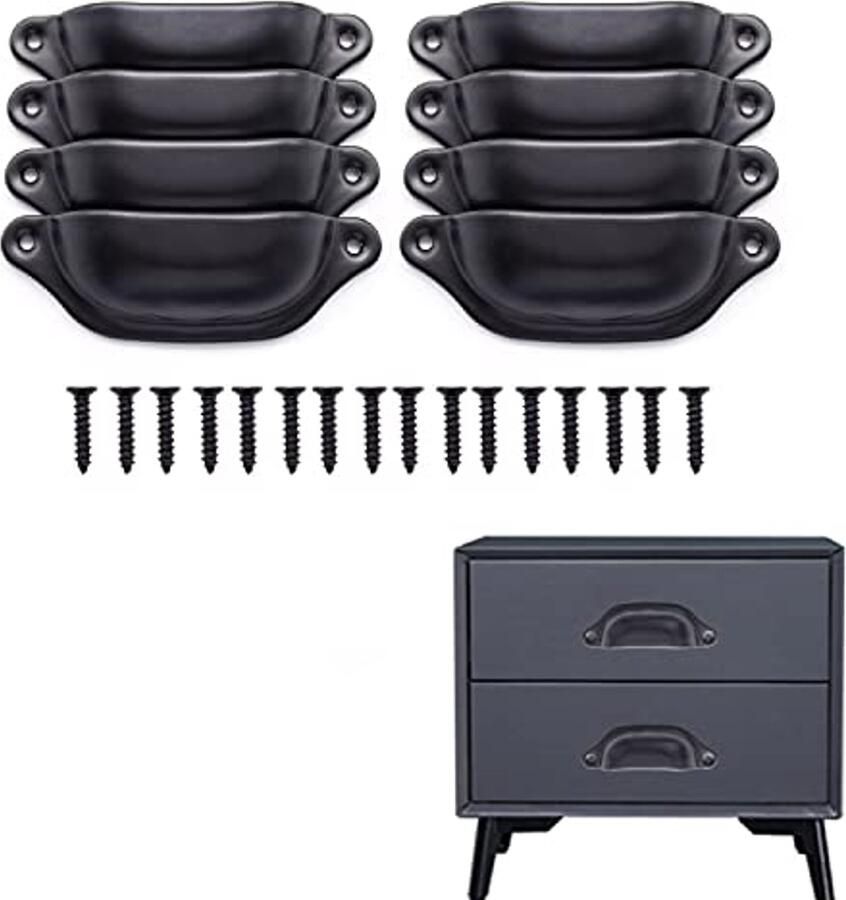 8 Stuks Zwart IJzer Halve Maan Handgrepen voor Laden en Kasten Inclusief Installatie Kit