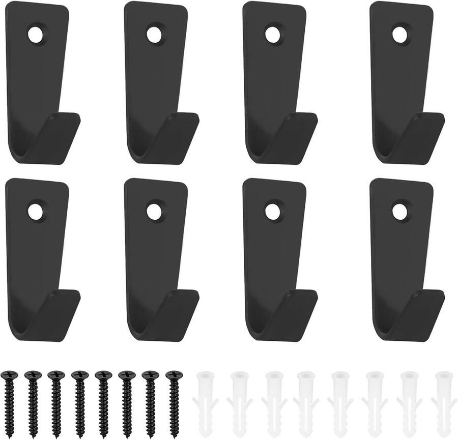 8 stuks zwarte garderobehaken kledinghaken wandhaken om te schroeven metalen haken voor slaapkamer badkamer woonkamer kledingkast kapstok mantels handdoek jashaken