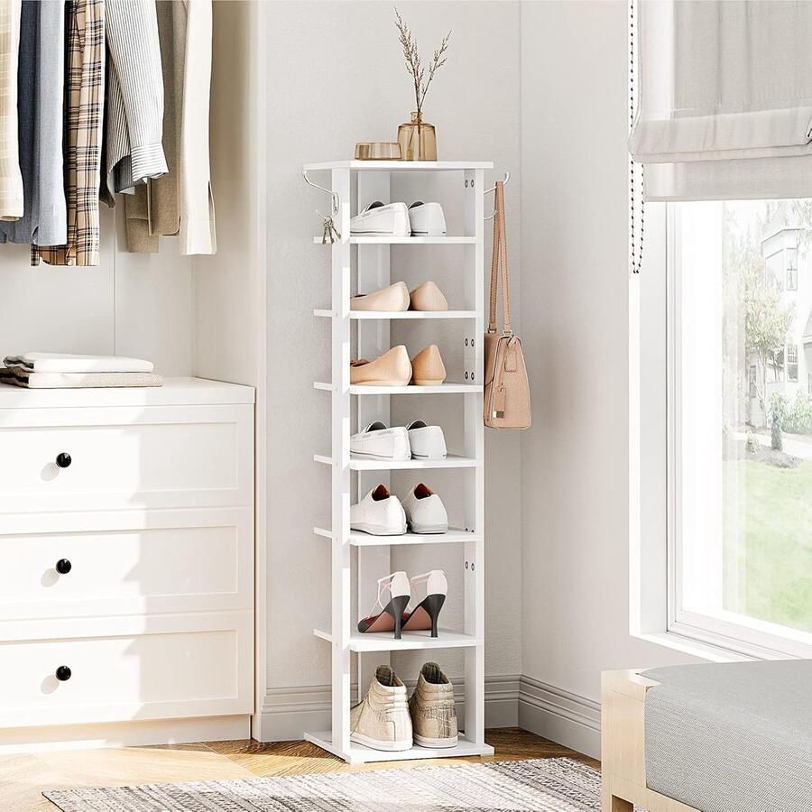 8-Tier Narrow Shoe Rack – Space-Saving Shoe Cabinet with Hooks wit Entryway Storage Shelf