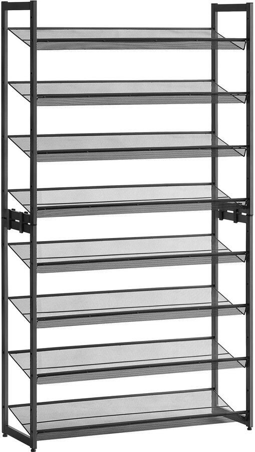8 Tier Schoenenrek Set van 2 Stapelbare Metalen Schoenopbergers 4 Tier Schoen Organiser met Verstelbare Gaasplanken Plat of Schuin Monteerbaar Zwart