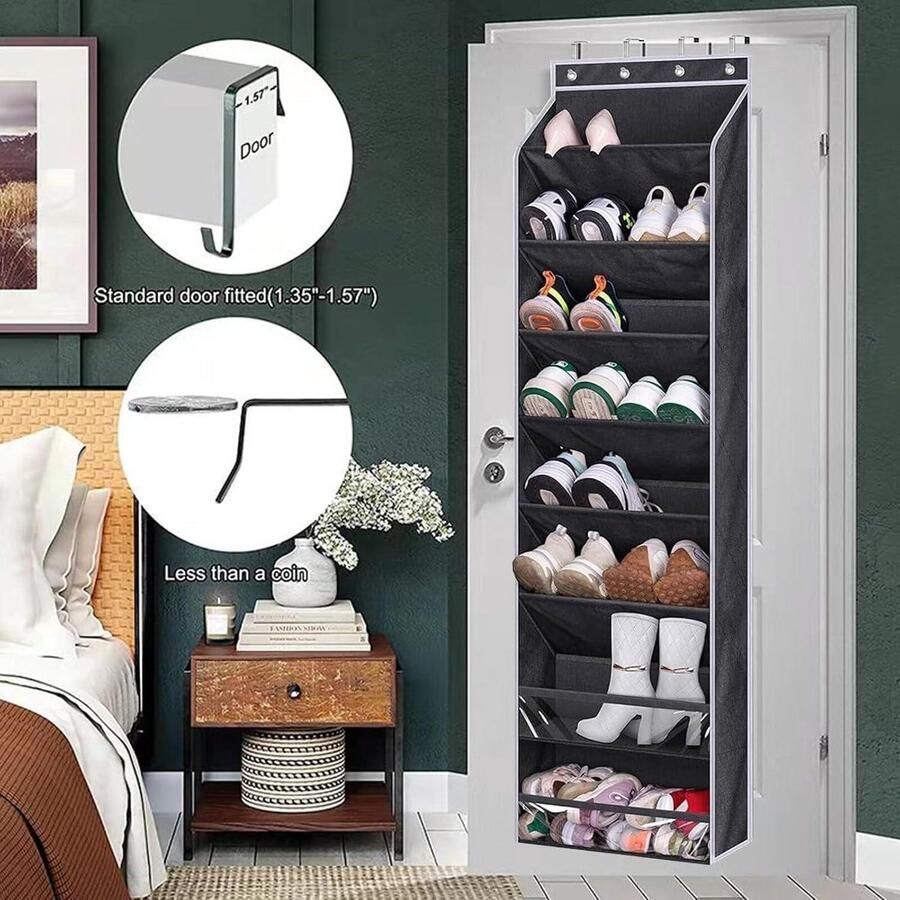 8-tiers Ruimtebesparende Opknoping Schoenenrek Organizer Over De Deur Opknoping Schoen Organizer Plank Wandmontage Achter Deur Opslag voor Kast Wasruimte
