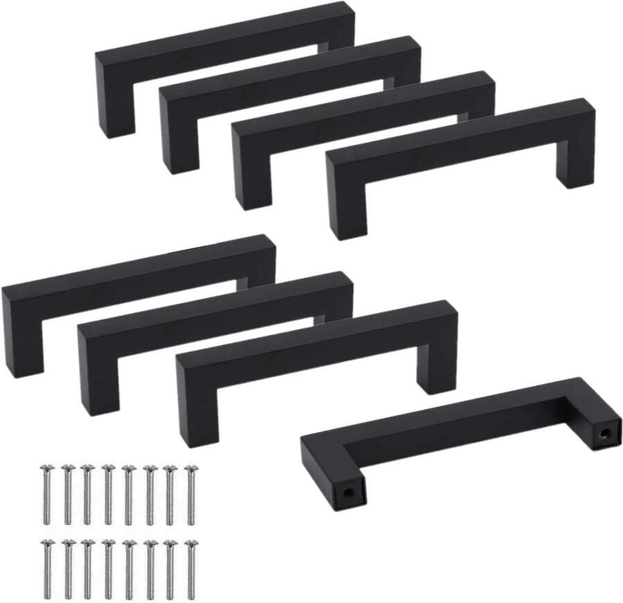 8 x Black Stainless Steel Kitchen Cabinet Door Handle 128mm Hole Spacing T-Bar Handle for Wardrobe Door Kitchen Drawer Door Handles