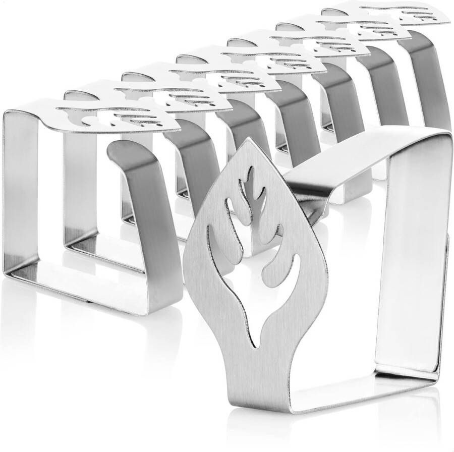 8 x premium tafelkleedklemmen van roestvrij staal doekhouder voor tafellinnen tafelklemmen voor binnen en buiten met decoratie moderne tafelklemmen metalen klemmen (08 stuks vel)
