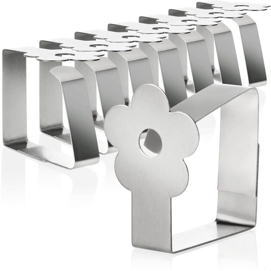 8 x premium tafelkleedklemmen van roestvrij staal doekhouders voor tafelwas tafelklemmen voor binnen en buiten met decoratie moderne tafelklemmen metalen klemmen (08 stuks bloem)