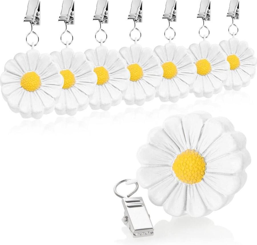 8 x Tablecloth Weights Weatherproof Tablecloth Weights with Clip Flower Pattern Approx. 40 g Pack of 8 (White Flowers) Tablecloth Clamp