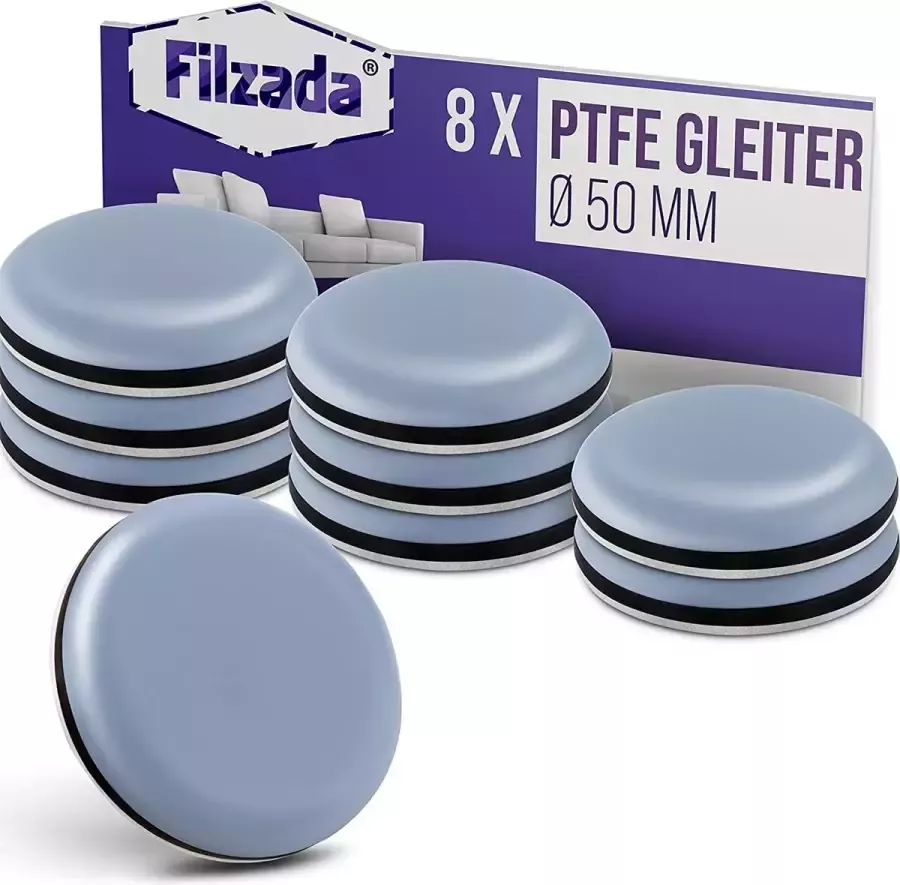 Filzada 8 x zelfklevende teflonglijders Ø 50 mm (rond) professionele meubelglijders tapijtglijders PTFE (teflon)