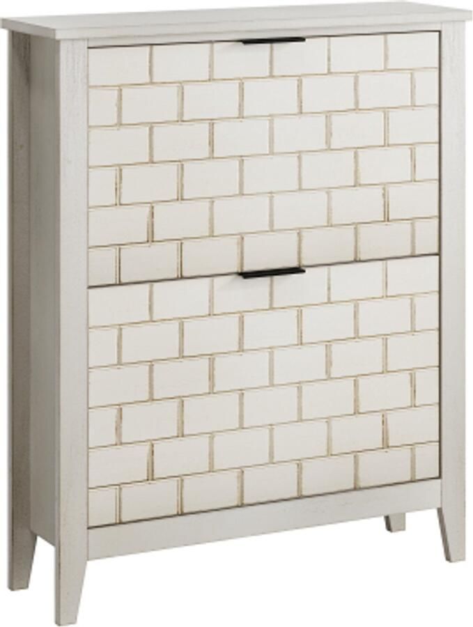 80 cm vintage schoenenkast in het wit vrijstaande mid-century vintage schoenenkast met 2 uitklapbare lades geschikt voor hal en entree trappenhuishoek