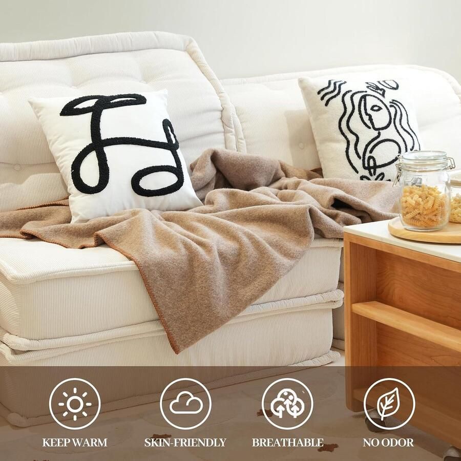 80% Merinowollen deken Wollen sprei voor slaapbank en bank Grote sprei voor bed en koud weer Extra grote plaid 160 x 200 cm Kaki