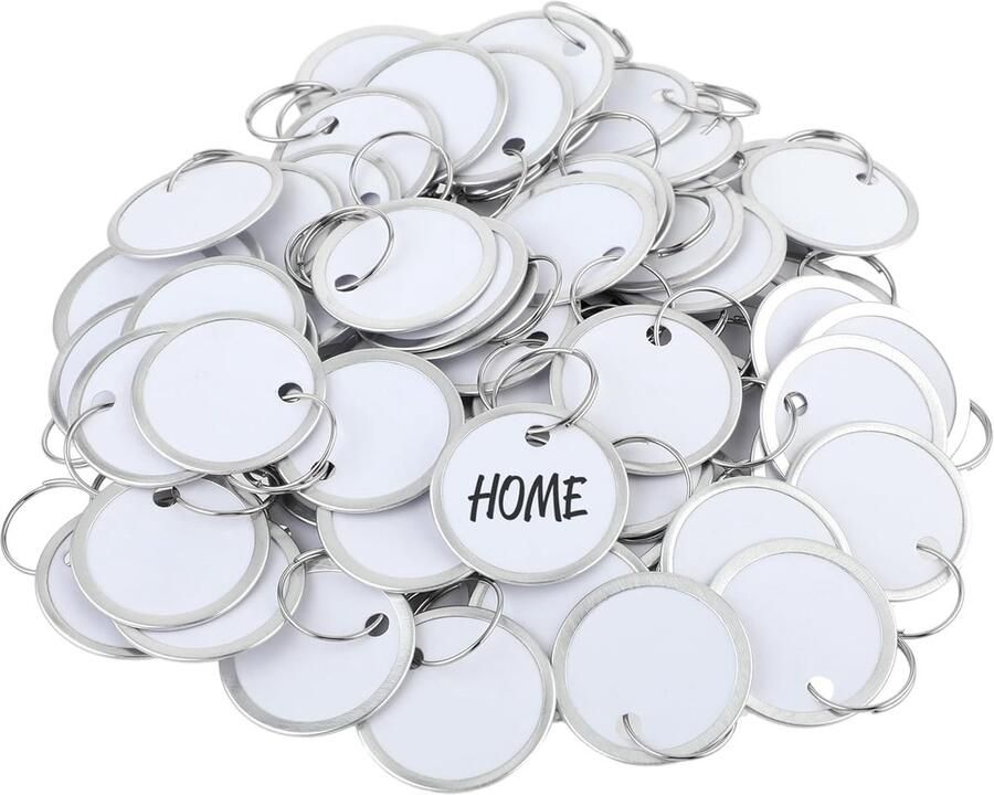 80 stuks sleutelhangers met etiketten 31 mm ronde metalen sleutelhangers sleutellabels identificatoren voor bagage en USB-drive sleutels huisdieren tassen kledingrekken en laden