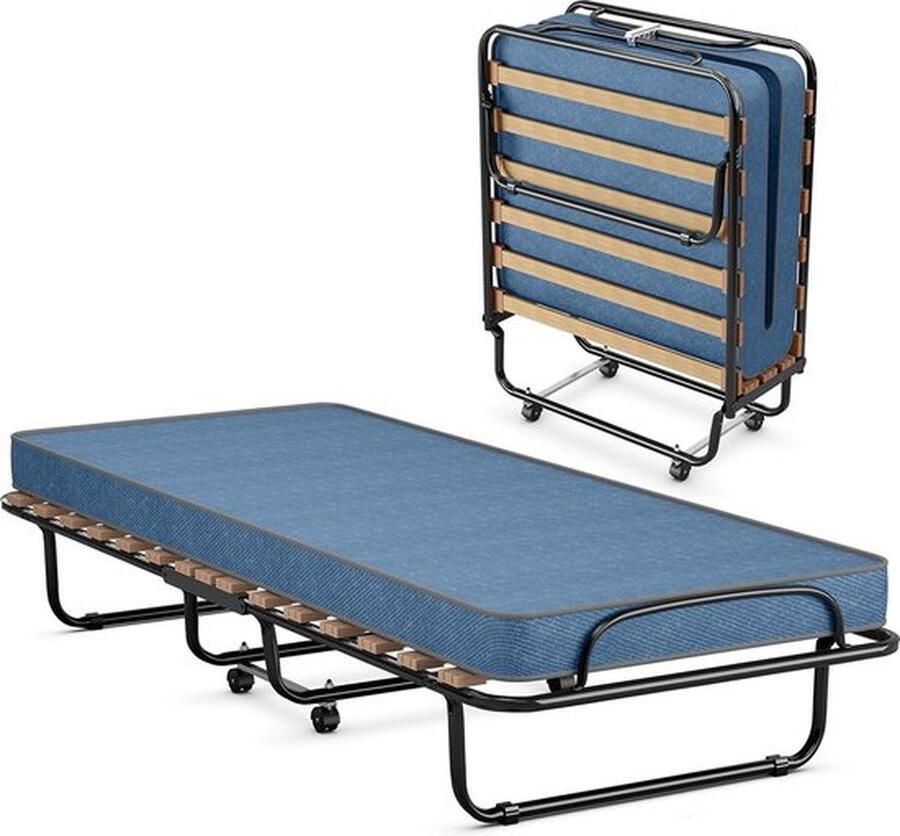80 x 190 cm logeerbed met matras van terugstelschuim inklapbaar eenpersoonsbed stabiel metalen bed tot 130 kg belastbaar opklapbed op wielen vouwbed kantoor logeerkamer draagbaar bed