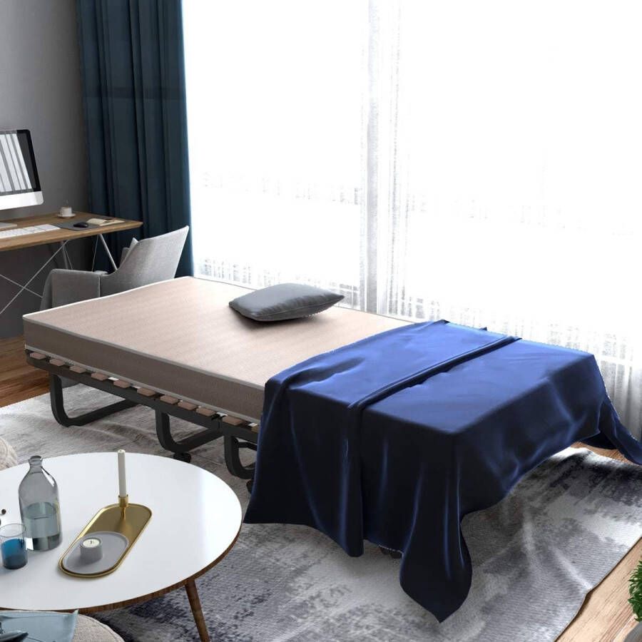 80 x 200 cm logeerbed inklapbaar opvouwbaar met matras van terugstelschuim opklapbed met stevig stalen frame tot 120 kg belastbaar metalen bed op wielen voor kantoor logeerkamer