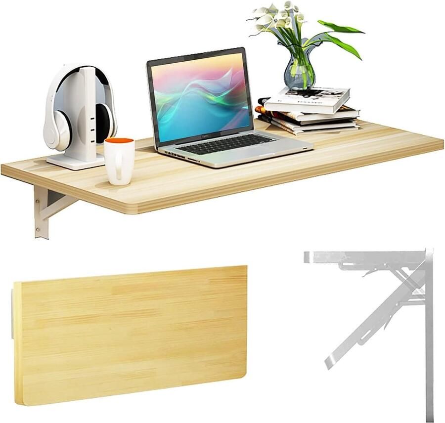 Goodivery 80 x 40 cm Klaptafel Muur Keuken Wandtafel Opvouwbaar Balkontafel Opklapbaar Bureau Eettafel Laptoptafel (Kleur: Naturel Maat: 80x40cm)