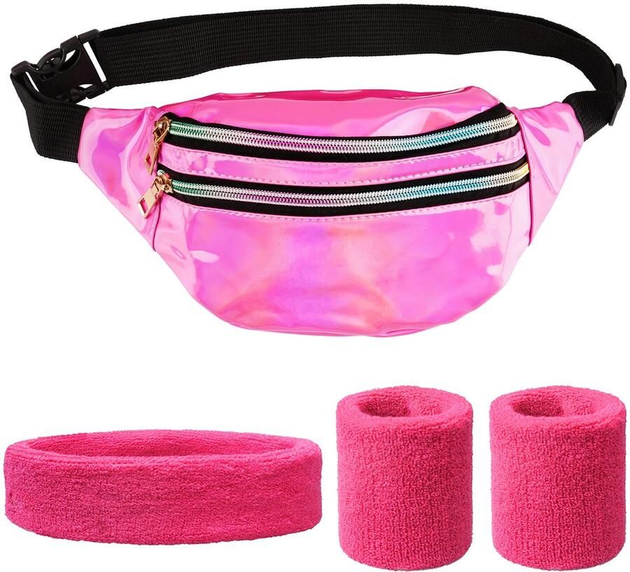 80s 90s costume accessories set bag women Light Rose red and pink 30 x 12 x 13 cm pink