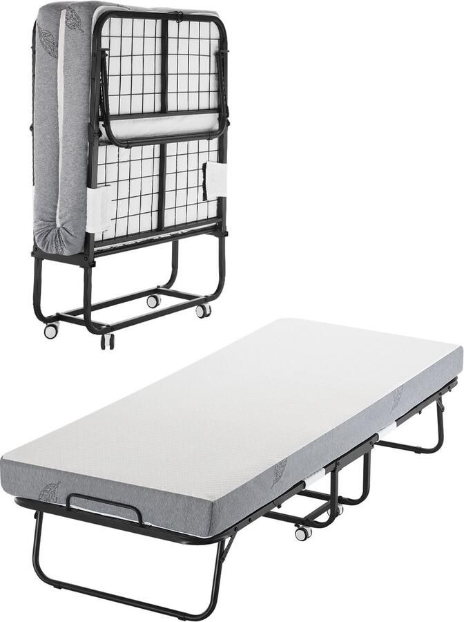 81 x 190 x 12.5 cm Opvouwbaar Onderschuifbed Met Traagschuim Matras Stevig Metalen Frame Belastbaar Tot 136 kg Perfect Voor Gasten Slaapzalen Of Logeerkamers