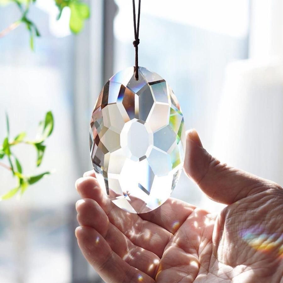 89 mm Groot Kristal Zonnevanger om op te hangen aan het raam Facet Prisma's Zonnevanger Raamdecoratie om op te hangen Regenboog-maker Hangende Ornamenten voor Huis en Tuin Kroonluchter Zonnevanger met facet prisma's