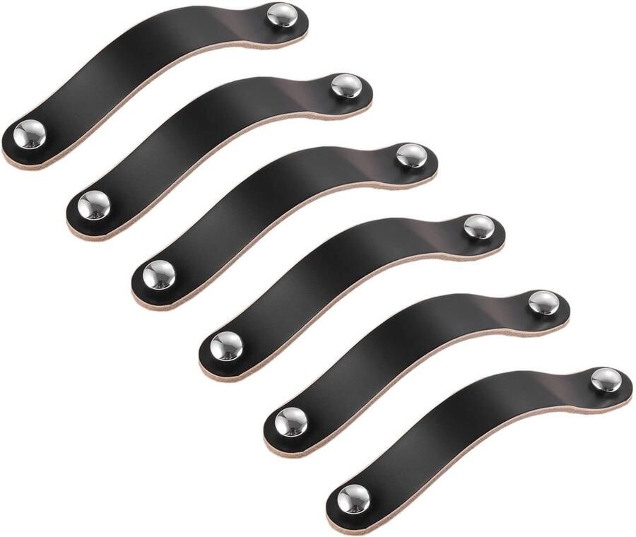 8pcs Black Leather Handles for Cabinet Drawer and Furniture 128mm