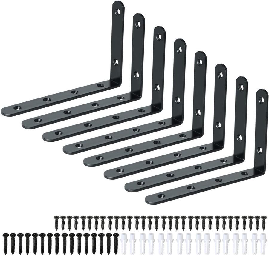 8pcs Black Shelf Brackets 125mm x 75mm x 20mm Metal L Bracket Heavy Duty Wall Brackets for Shelves Wall Mounted Shelf Supports Corner Bracket Right Angle Brackets for Home Office