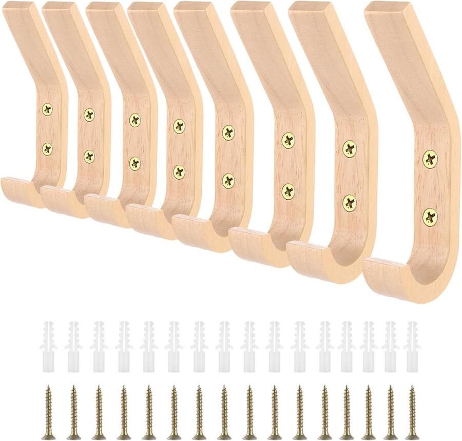 8pcs Houten Kledinghaken Kledingkast Haken 155mm Natuurlijke Houten Haken Jas Hanger Hoed Plank Haken Handdoek Haken Wand Haken Sleutelhouder Kledingkast