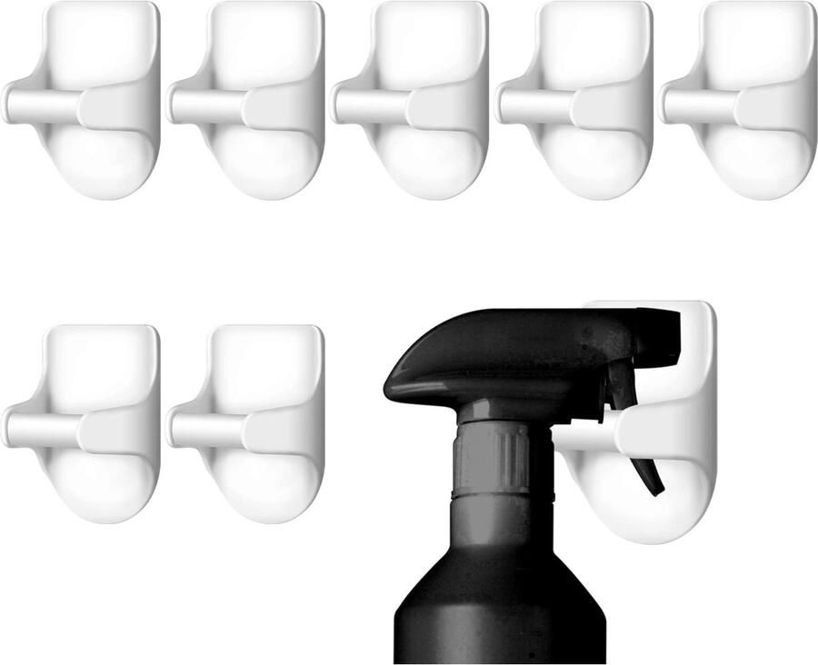 8Pcs Spray Bottle Hooks for Cabinet Self Adhesive Spray Bottle Hanger Hooks Wall Mount Spray Bottle Holder for Cabinet Kitchen Extra Storage Organizer Hanger