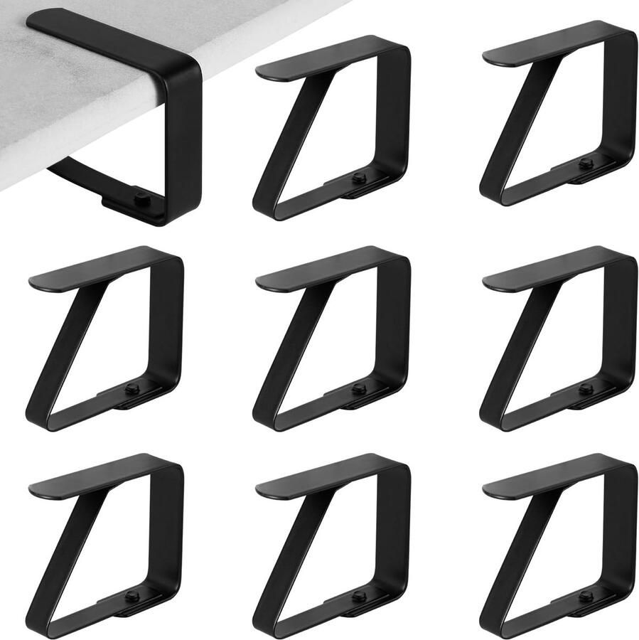8pcs Table Cloth Clips for Outdoor Tables Stainless Steel Holders Premium Tablecloth Clamps Metal Picnic Table Clips Holding Clips for Picnic Party Wedding Tablecloths (Black)