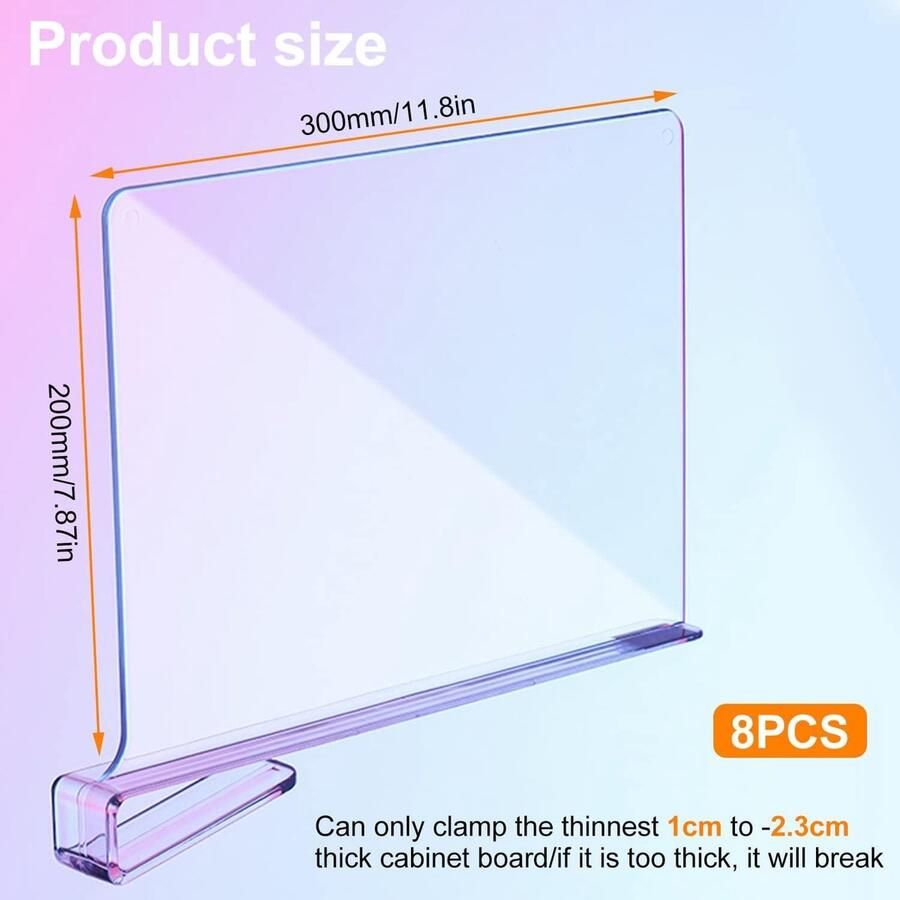 8pcs Transparent Acrylic Shelf Dividers for Clothes Storage Organizer Without Drilling Bedroom Kitchen Wardrobe