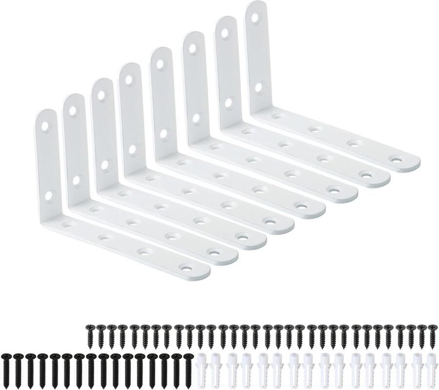 8pcs White Shelf Brackets 125mm x 75mm x 20mm Metal L Bracket Heavy Duty Wall Brackets for Shelves Wall Mounted Shelf Supports Corner Bracket Right Angle Brackets for Home Office