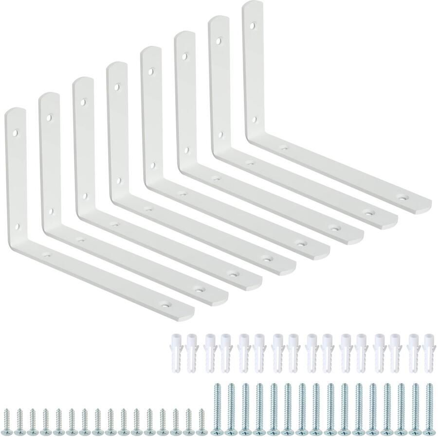 8pcs White Shelf Brackets 147mm x 100mm x 20mm Metal L Bracket Heavy Duty Wall Brackets for Shelves Wall Mounted Shelf Supports Corner Bracket Right Angle Brackets for Home Office