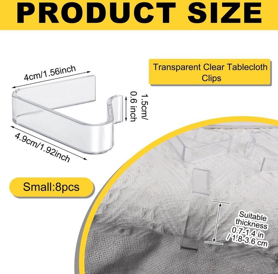 8st Delig Plastic Tafelkleedclips Transparant Picknicktafelkleedclips Tafelkleedhouder Tafelkleedclips voor Diktetafel van 1 7-3 5cm Kerstmis Thuis Bruiloft Binnen Buitentafels Kamperen