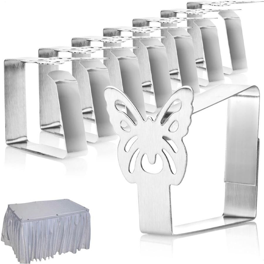 8x Tafelkleed klemmen RVS Tafelkleedklemmen Tafellakenklemmen Tafelzeilklemmen Tuinartikelen Tafelkleed vastzetten Tafellaken houder Tafelclips voor het bevestigen van tafelkleden tafel accessoires Klemmetjes Voor buiten en binnen