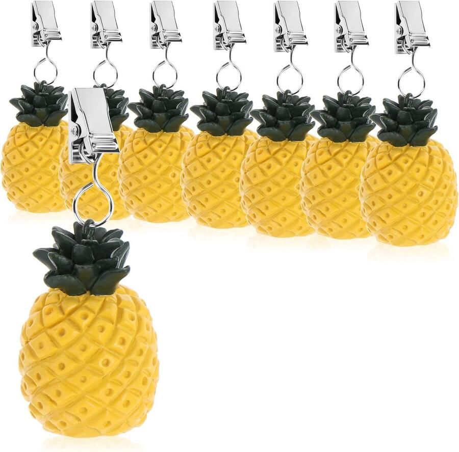 Com-four 8X tafelkleedgewichten Weerbestendige tafelkleedgewichten met klem Tafelkleedklem in ananasmotief Ca. 40 g (8 stuks Ananas 40 g)