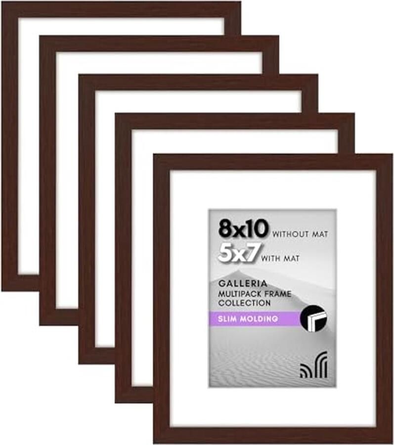 8x10 Fotolijst in Mahonie Set van 5 Gebruik als 7x5 Fotolijst met Houder of 8x10 Fotolijst Zonder Houder Horizontale en Verticale Stijlen voor Wand en Tafel