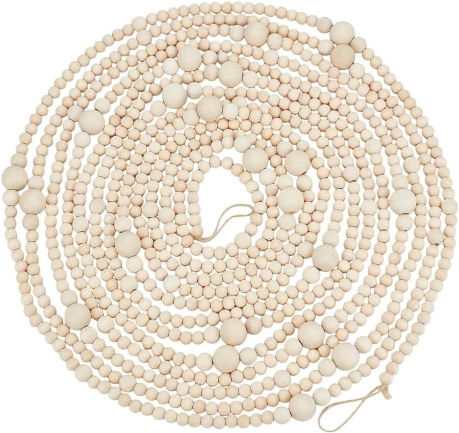 9 15 m Houten Kralen Slinger Houten Kralen Garland Boho Ornamenten voor Kerstboom Vintage Rustieke Boerderij Ronde Craft Kraal Tafel Muur Opknoping Vakantie Decoraties