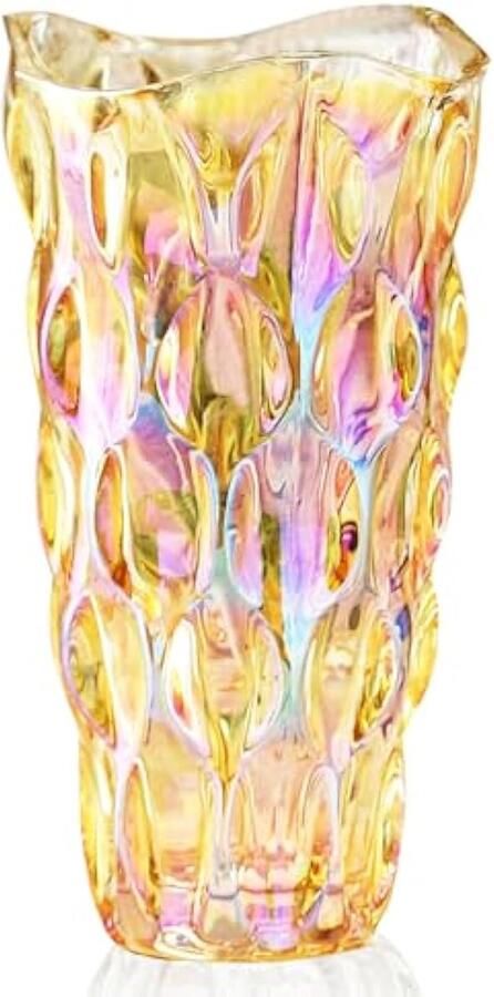 9 5 inch 3 lb glazen vazen voor bloemen onbreekbare verdikte Morden vaas voor tafels middenstukken kleurrijke vintage en heldere roos grote bloemenvazen voor boeket unieke geschenken (goud)
