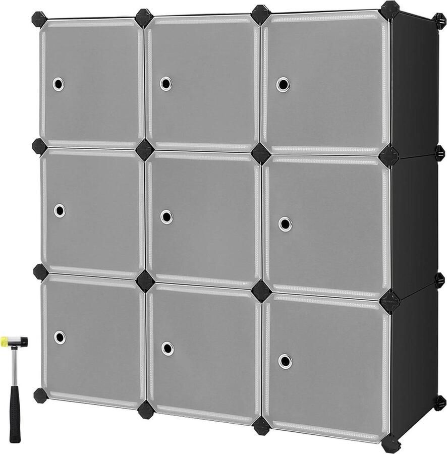 9-Cube Opbergorganisator Kunststof Kast met Deuren Modulaire Kast voor Kleding Schoenen en Speelgoed Eenvoudig te Monteren Zwart kledingkast