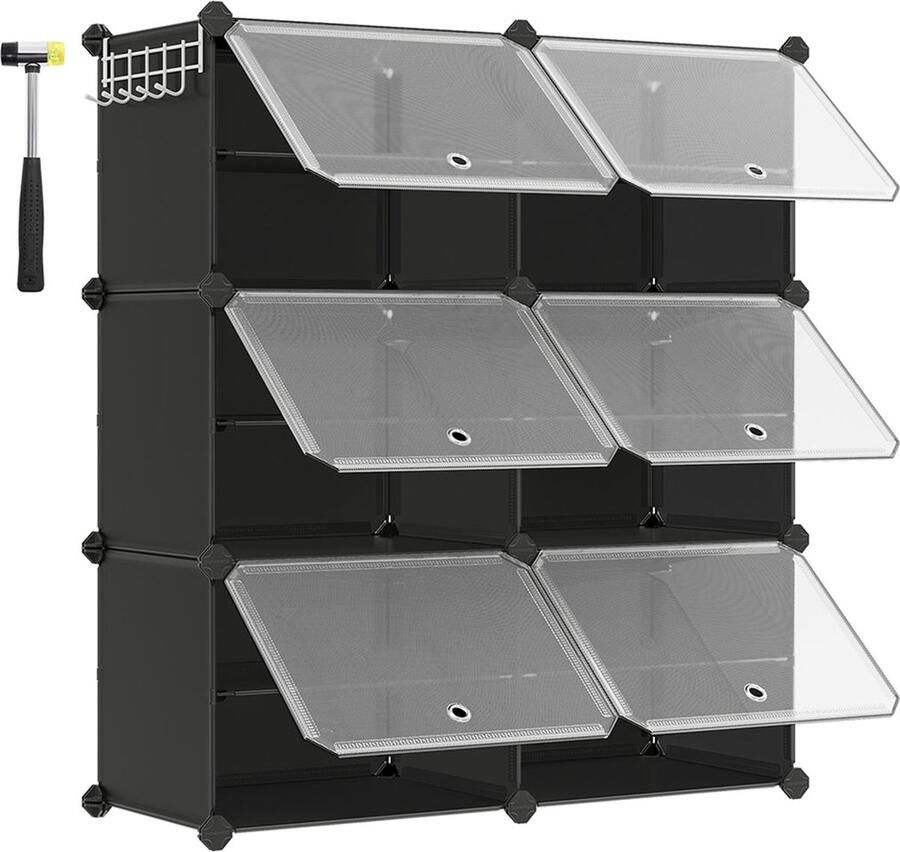 Rootz Living Rootz 9 Cube Storage Organizer Zwart ABS Plastic Stalen frame Ruime vakken Eenvoudige montage 32cm x 124cm x 94cm