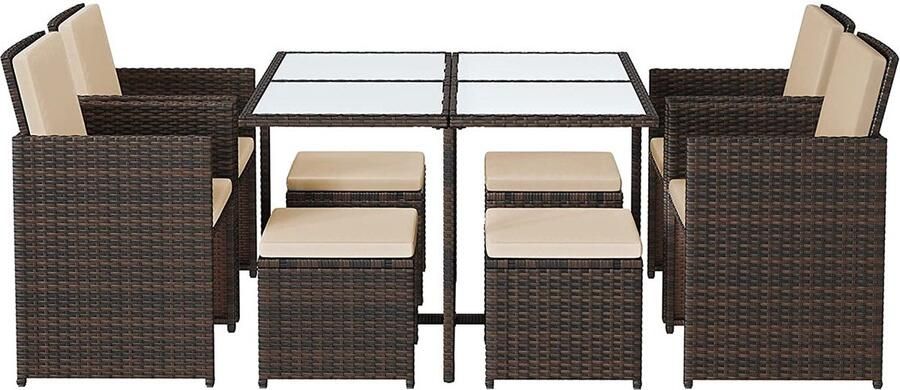 Rootz Living Rootz 9-delige tuinmeubelset voor buiten terrasmeubilairset polyethyleen polyrotan ruimtebesparend ontwerp 52 cm x 52 cm x 86 cm