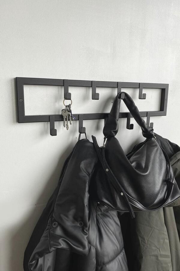 9 Haaks Wandkapstok – 60cm Muur Wand Kapstok Hangende Design Muurkapstok Handdoekrek RVS Mat Zwart