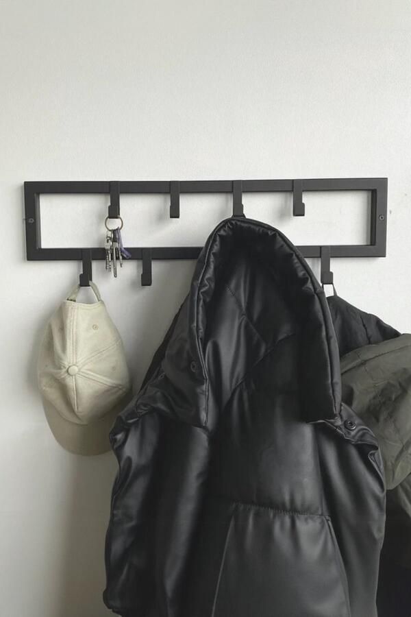 9 Haaks Wandkapstok – 60cm Muur Wand Kapstok Hangende Design Muurkapstok Handdoekrek RVS Mat Zwart