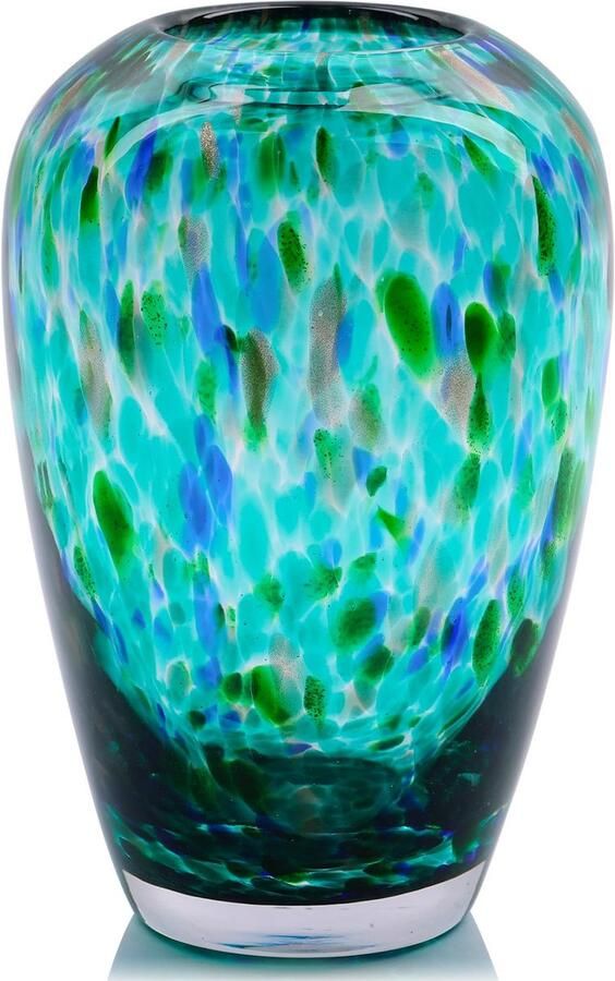 9 hoge blauwgroene vaas handgeblazen glazen vaas moderne blauwgroene vazen ​​met brede opening voor decoratie van knoppen en bloemen ideaal voor woonkamer keuken bruiloft eettafel en kantoor