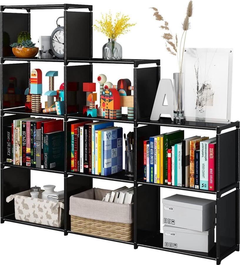 9 Kubus Boekenkast Onder Trappen Multifunctionele Opbergunit 1 stuk Zwart