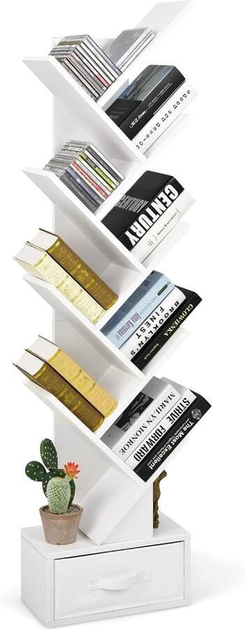 9-laags boomplank met lade anti-draai antislip pads onafhankelijke houten opbergplank 38 x 21 5 x 149 cm (wit)