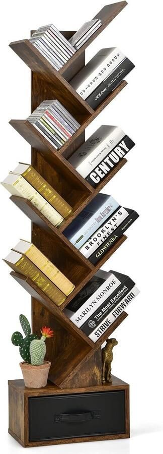 9-laags boomstelling met lade anti-draai antislipmatten onafhankelijke houten opbergplank 38 x 21 5 x 149 cm (bruin)