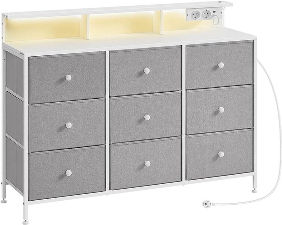 9 Drawer Chest of Drawers Storage Unit Dresser LED Lighting Space-Saving 33.5 x 114 x 84 cm
