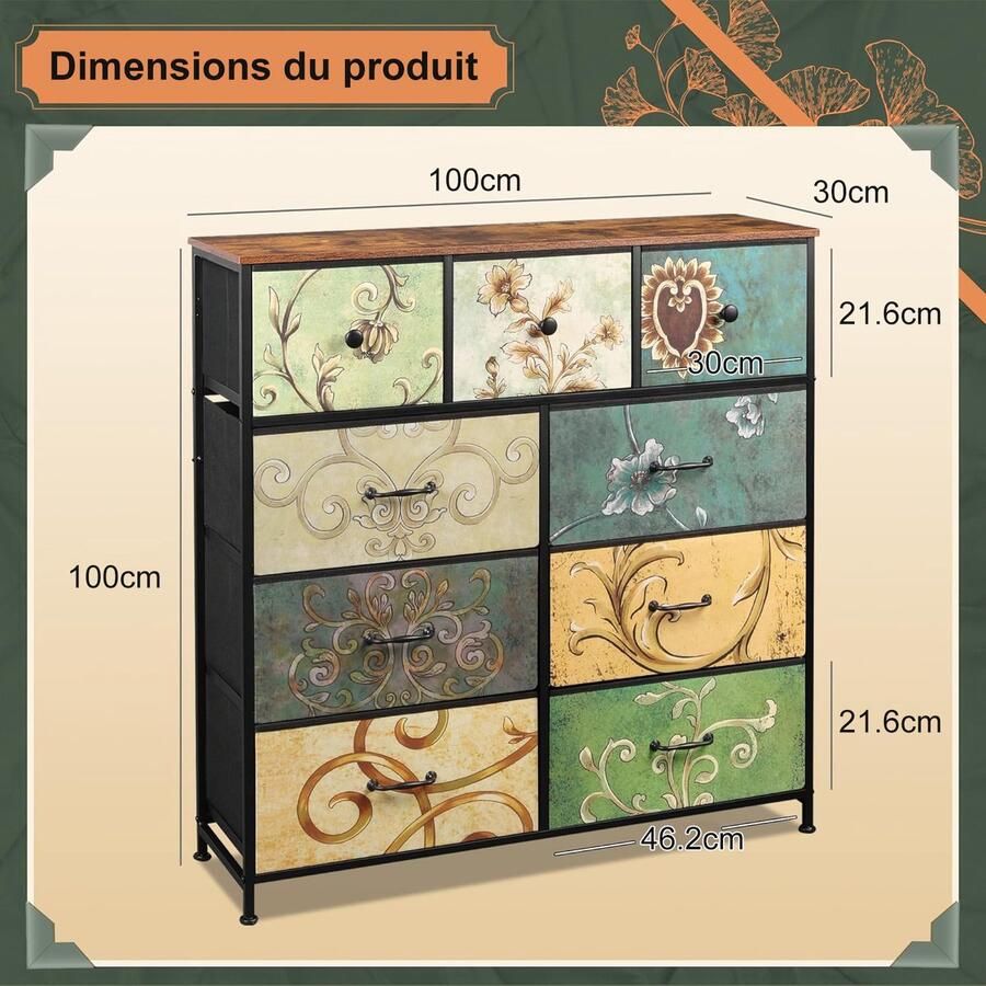 9-Lade Vintage Ladekast – Retro Houten Opbergkast met Uniek Patroon