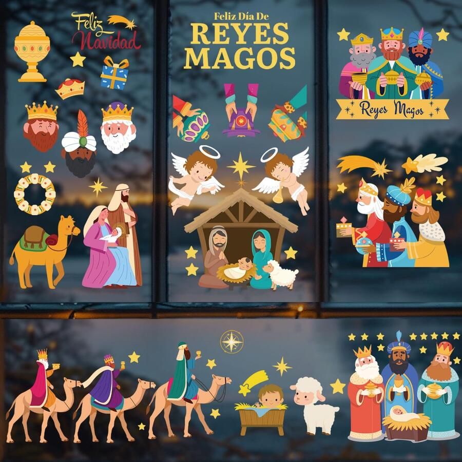 9 sheets window stickers Christmas Spanish Christmas decoration